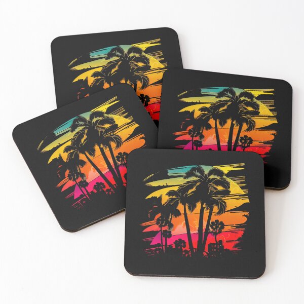 Item preview, City of Miami, Florida - the graphic design project is a vintage, retro-inspired depiction of tropical Miami beach and palm trees, showcasing the perfect family vacation destination (2) designed and sold by TourDePassion.