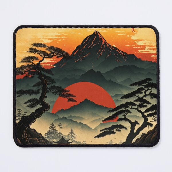 Artikelvorschau, Rot-Orange und Black Mountains Ukiyo-e entworfen und verkauft von TheAbyssStudios.