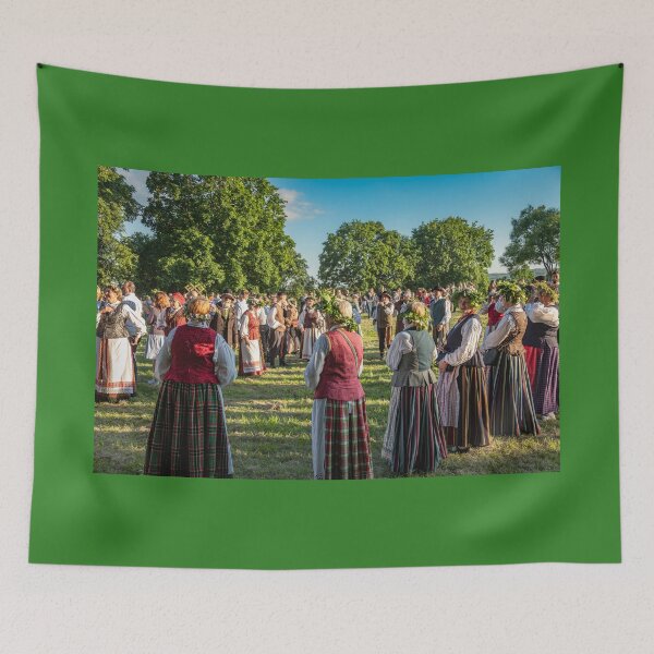 Item preview, People in folk costumes and herbal wreaths celebrate Midsummer in Lithuania designed and sold by AlbertMi.