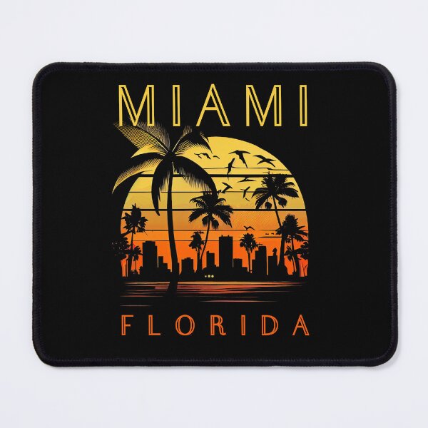 Item preview, Miami, Florida - the graphic design project is a vintage, retro-inspired depiction of tropical Miami beach and palm trees, showcasing the perfect family vacation destination (3) designed and sold by TourDePassion.