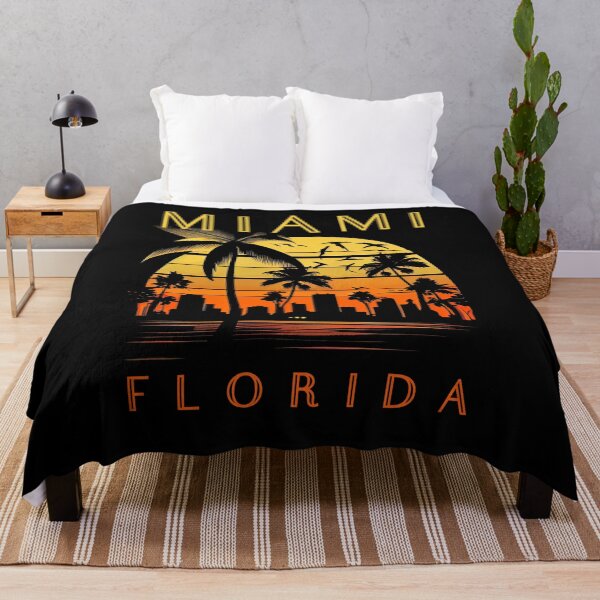 Item preview, Miami, Florida - the graphic design project is a vintage, retro-inspired depiction of tropical Miami beach and palm trees, showcasing the perfect family vacation destination (3) designed and sold by TourDePassion.