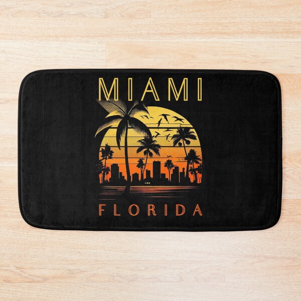 Item preview, Miami, Florida - the graphic design project is a vintage, retro-inspired depiction of tropical Miami beach and palm trees, showcasing the perfect family vacation destination (3) designed and sold by TourDePassion.