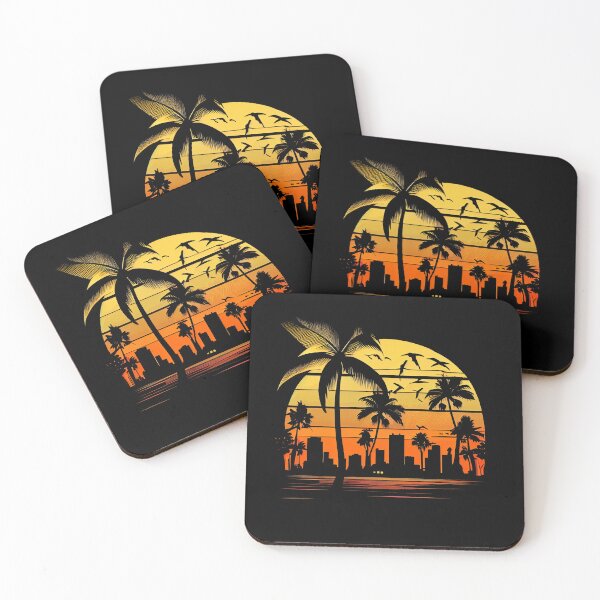 Item preview, City of Miami, Florida - the graphic design project is a vintage, retro-inspired depiction of tropical Miami beach and palm trees, showcasing the perfect family vacation destination (3) designed and sold by TourDePassion.