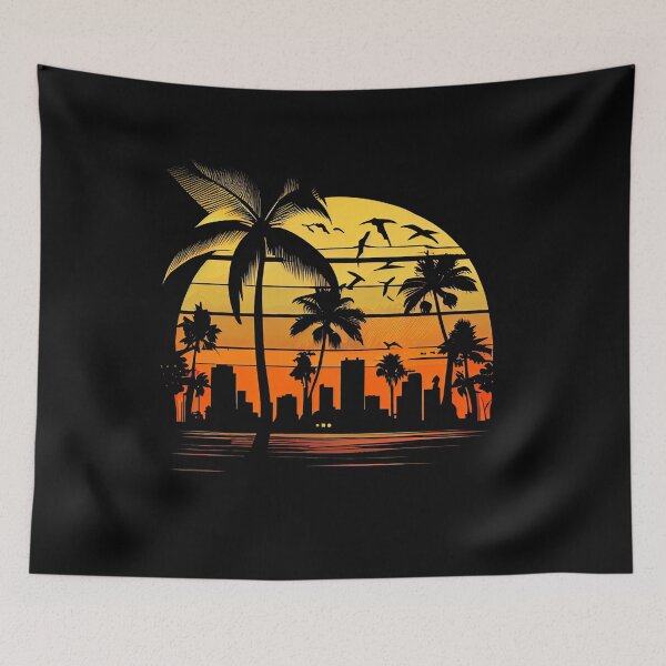 Item preview, City of Miami, Florida - the graphic design project is a vintage, retro-inspired depiction of tropical Miami beach and palm trees, showcasing the perfect family vacation destination (3) designed and sold by TourDePassion.