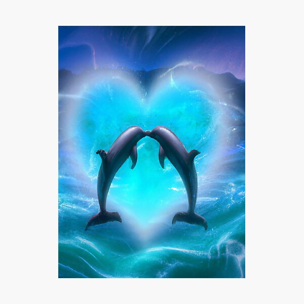 Item preview, KISSING DOLPHINS WITH GLISTENING SHADOW HEART BACKGROUND designed and sold by CheeryDK.