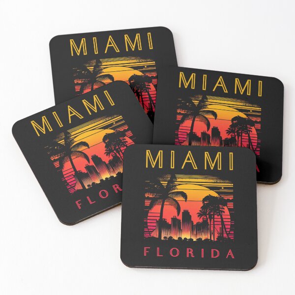 Item preview, Miami, Florida - the graphic design project is a vintage, retro-inspired depiction of tropical Miami beach and palm trees, showcasing the perfect family vacation destination (4) designed and sold by TourDePassion.