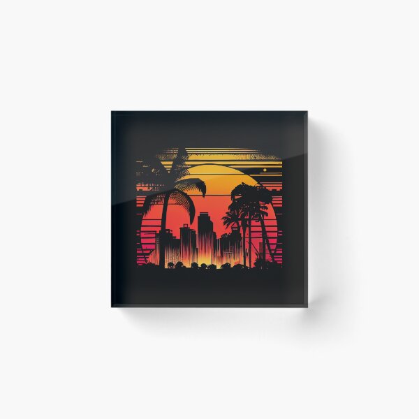 Item preview, City of Miami, Florida - the graphic design project is a vintage, retro-inspired depiction of tropical Miami beach and palm trees, showcasing the perfect family vacation destination (4) designed and sold by TourDePassion.