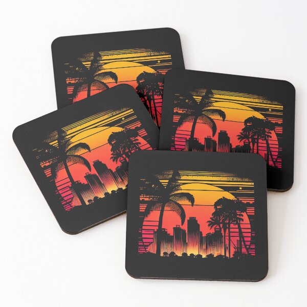 Item preview, City of Miami, Florida - the graphic design project is a vintage, retro-inspired depiction of tropical Miami beach and palm trees, showcasing the perfect family vacation destination (4) designed and sold by TourDePassion.
