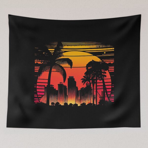 Item preview, City of Miami, Florida - the graphic design project is a vintage, retro-inspired depiction of tropical Miami beach and palm trees, showcasing the perfect family vacation destination (4) designed and sold by TourDePassion.