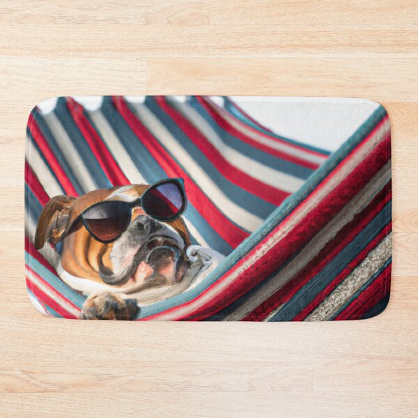 Item preview, Bulldog in hammock with sunglasses designed and sold by HatzicTshirts.