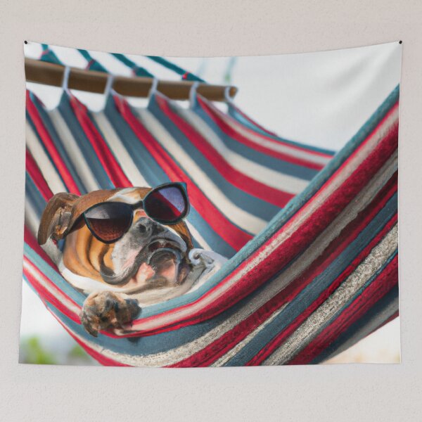 Item preview, Bulldog in hammock with sunglasses designed and sold by HatzicTshirts.