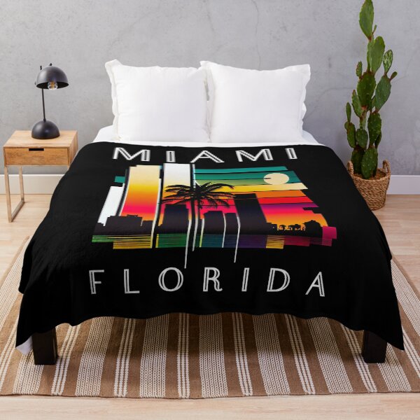 Item preview, Miami, Florida - the graphic design project is a vintage, retro-inspired depiction of tropical Miami beach and palm trees, showcasing the perfect family vacation destination (4) designed and sold by TourDePassion.