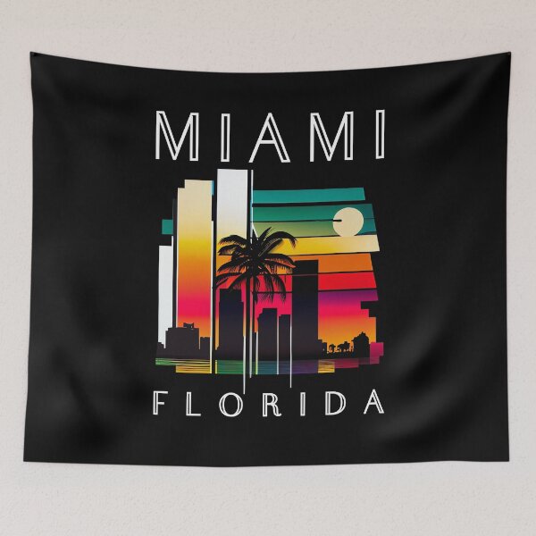 Item preview, Miami, Florida - the graphic design project is a vintage, retro-inspired depiction of tropical Miami beach and palm trees, showcasing the perfect family vacation destination (4) designed and sold by TourDePassion.