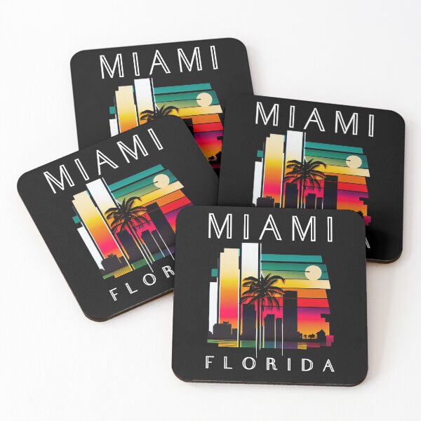 Item preview, Miami, Florida - the graphic design project is a vintage, retro-inspired depiction of tropical Miami beach and palm trees, showcasing the perfect family vacation destination (4) designed and sold by TourDePassion.