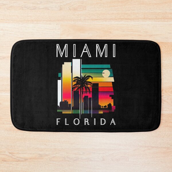 Item preview, Miami, Florida - the graphic design project is a vintage, retro-inspired depiction of tropical Miami beach and palm trees, showcasing the perfect family vacation destination (4) designed and sold by TourDePassion.