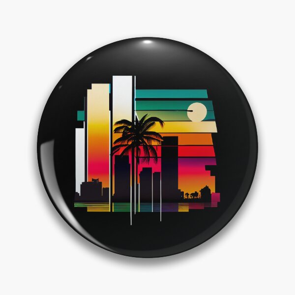 Item preview, City of Miami, Florida - the graphic design project is a vintage, retro-inspired depiction of tropical Miami beach and palm trees, showcasing the perfect family vacation destination (4) designed and sold by TourDePassion.