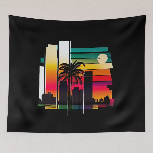 Item preview, City of Miami, Florida - the graphic design project is a vintage, retro-inspired depiction of tropical Miami beach and palm trees, showcasing the perfect family vacation destination (4) designed and sold by TourDePassion.
