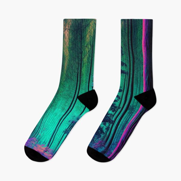 Item preview, Abstract art of colorful psychedelic forest with vibrant fluorescent colors designed and sold by UmagineArts.