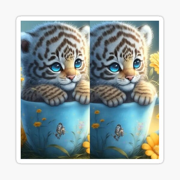 Item preview, Fantastic Brown, Black and White Pet  Kittens in blue pet bowls.  designed and sold by Tiannalaw.
