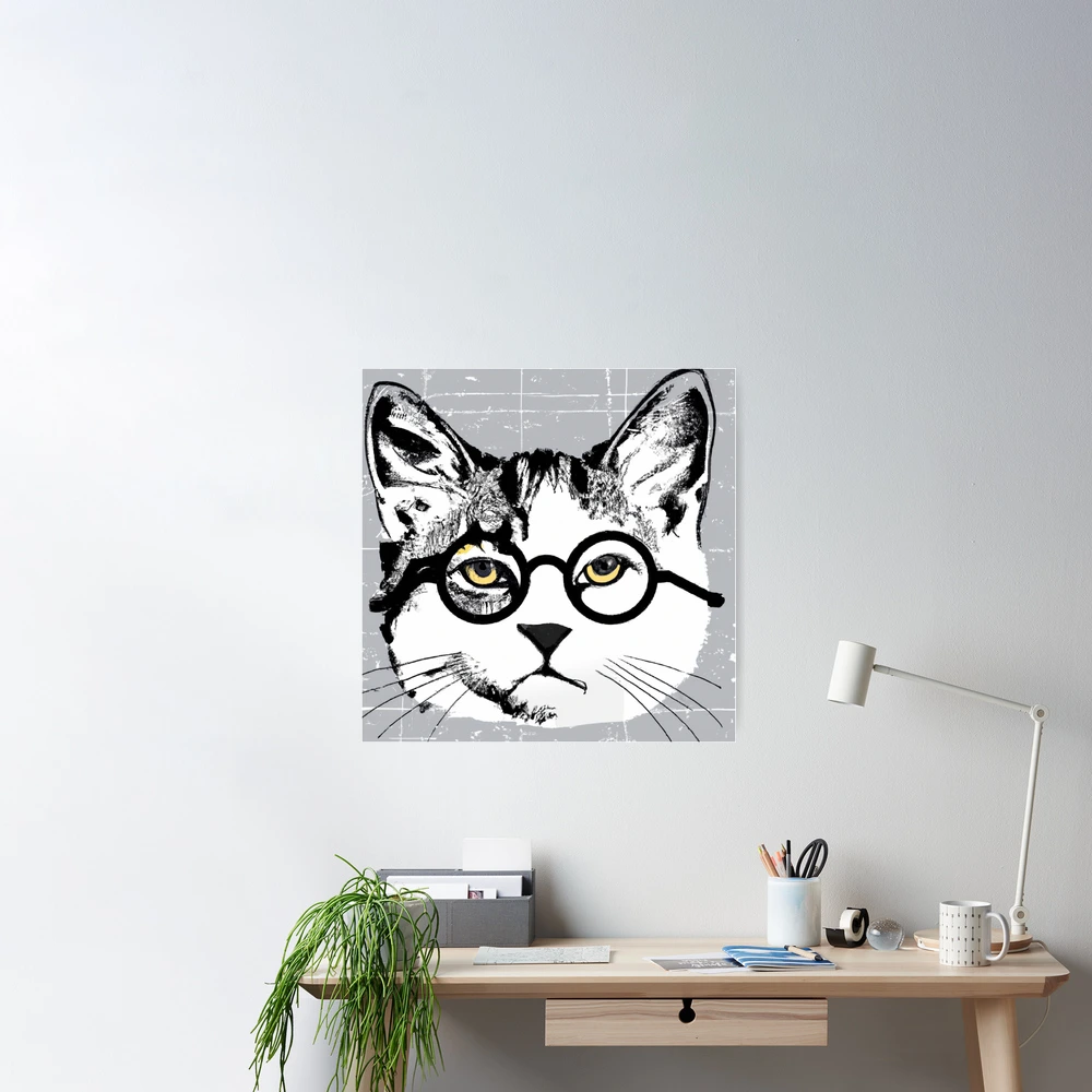 Cat with Glasses Canvas Wall Art, White Sold by at Home