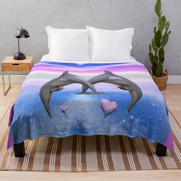Vista previa del artículo con la obra «DELFINES ENTRELAZADOS EN AMOR - IMPRESIONANTE TONO CIELO Y CORAZONES ROSADOS», diseñado y vendido por CheeryDK.