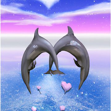 Imagen de la obra DELFINES ENTRELAZADOS EN AMOR - IMPRESIONANTE TONO CIELO Y CORAZONES ROSADOS de CheeryDK