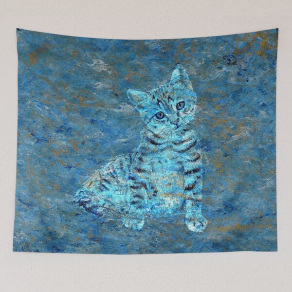 Artikelvorschau, Tabby-Kätzchen sitzend - marmorierte blau-goldene Version entworfen und verkauft von SylvieG18.