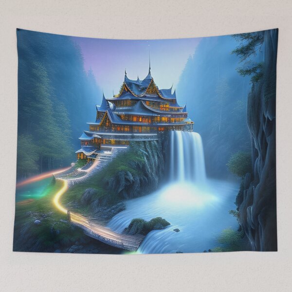 Item preview, Tiny Houses Nestled Among Waterfalls designed and sold by D3monic.