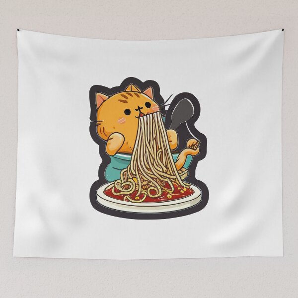 Item preview, cat eating spaghetti designed and sold by Azhastor.