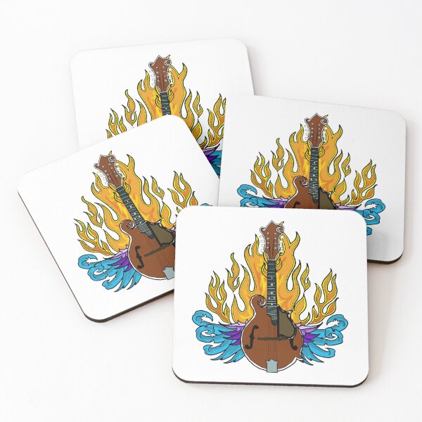 Item preview, Hot Bluegrass Mandolin Logo with Flames and Wings Tattoo designed and sold by Kalligraphika.