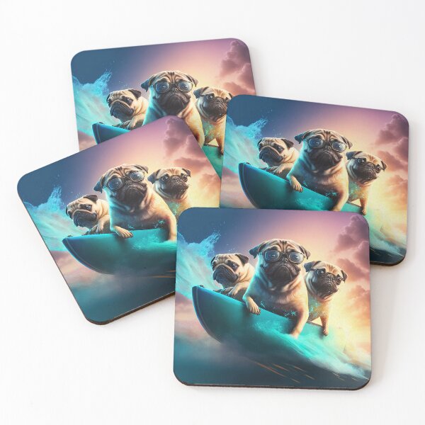 Artikelvorschau, Three Cute Surfer Pugs 1 entworfen und verkauft von Artistic Pandas.