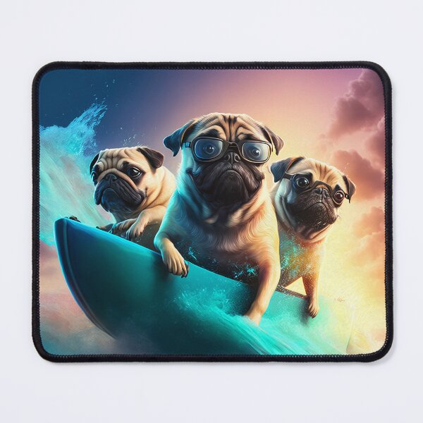 Artikelvorschau, Three Cute Surfer Pugs 1 entworfen und verkauft von Artistic Pandas.