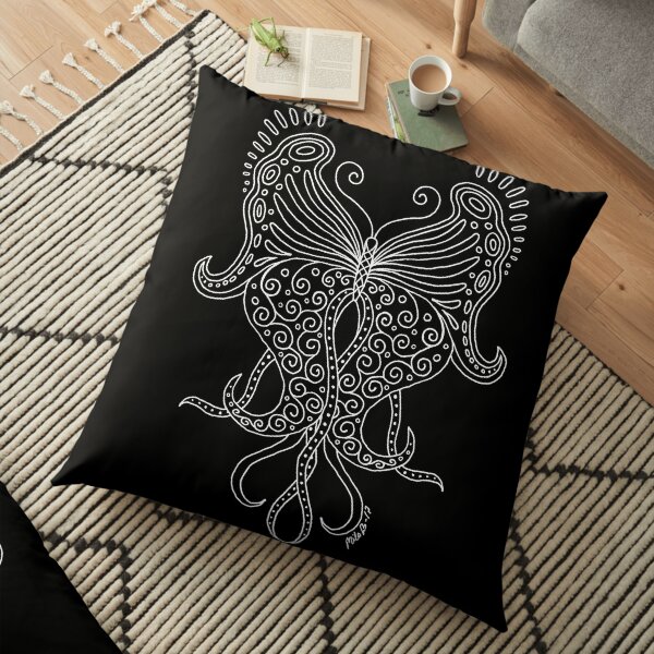 58 Butterfly - black Floor Pillow