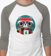 Raccoon in Red Buffalo Plaid Sweater Men's Baseball ¾ T-Shirt