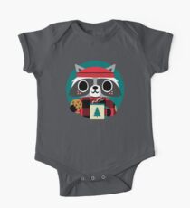 Raccoon in Red Buffalo Plaid Sweater One Piece - Short Sleeve