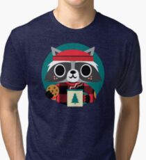 Raccoon in Red Buffalo Plaid Sweater Tri-blend T-Shirt