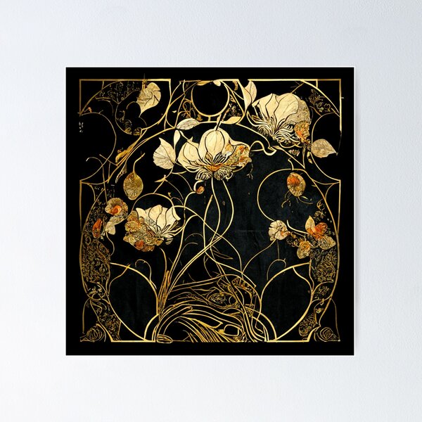 Item preview, Art nouveau and Kintsugi inspired digital design designed and sold by fekete-by-bee.