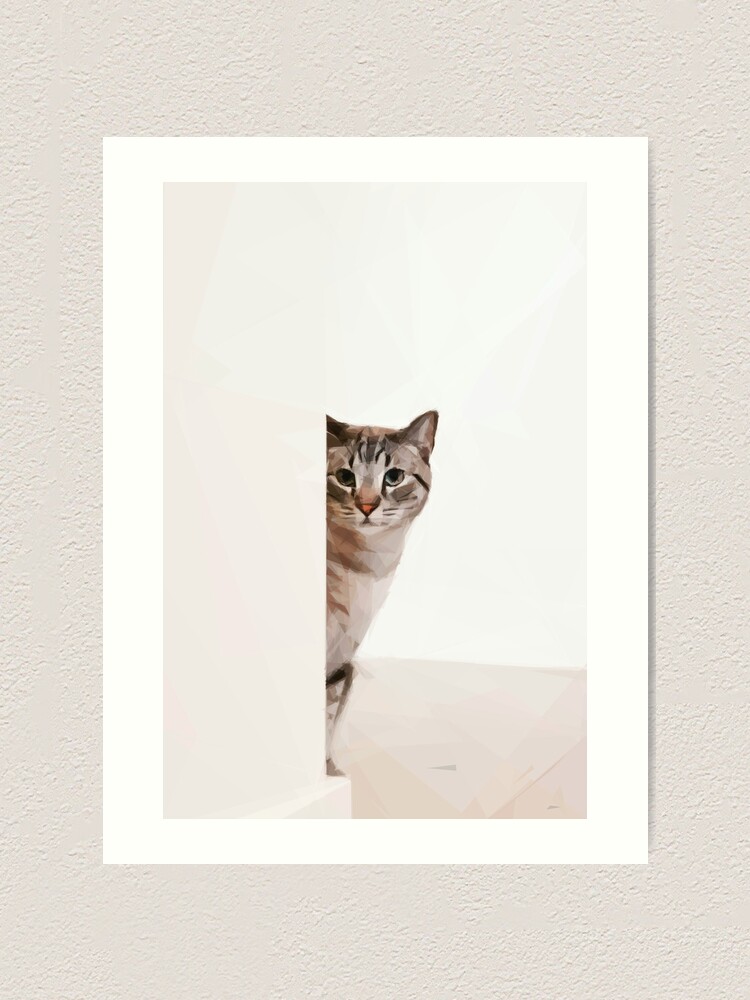 Tabby cat peeking round a corner. Image is made entirely using triangles. tabby-cat-peeking-round-a-corner-image-is-made-entirely-using-triangles-art-print-for-sale-by-janesg-redbubble