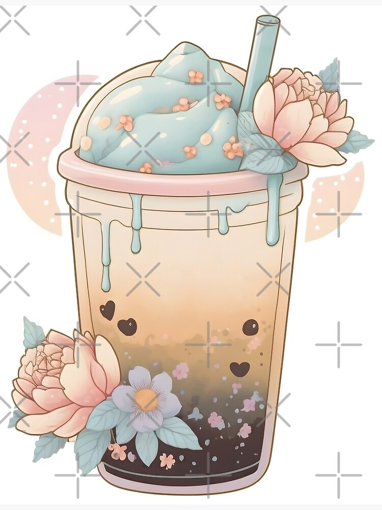 Bubble Milk Tea Boba Dessert Drink Flower  Canvas Print for Sale