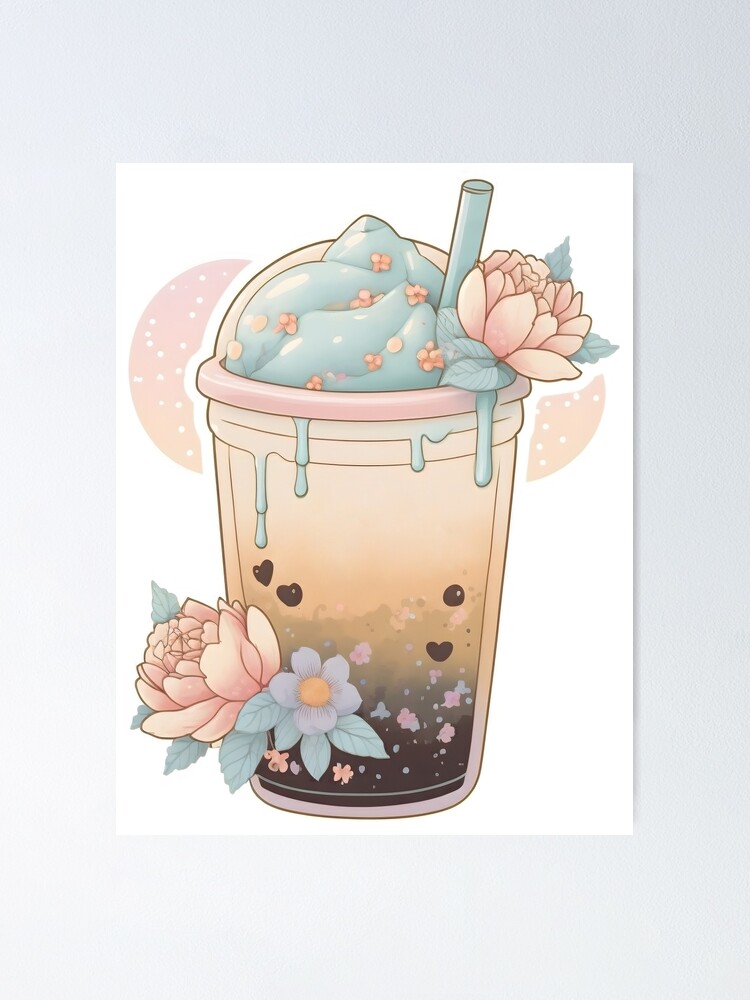 Bubble Milk Tea Boba Dessert Drink Flower  Poster for Sale by