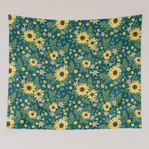Item preview, Florales amarillos sobre verde azulado designed and sold by Jami Watkins.