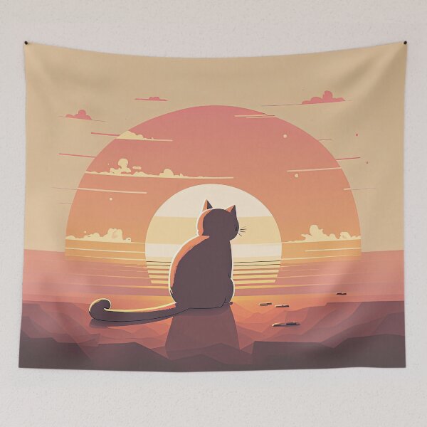 Item preview, cat looking at sunset designed and sold by Chillapy.