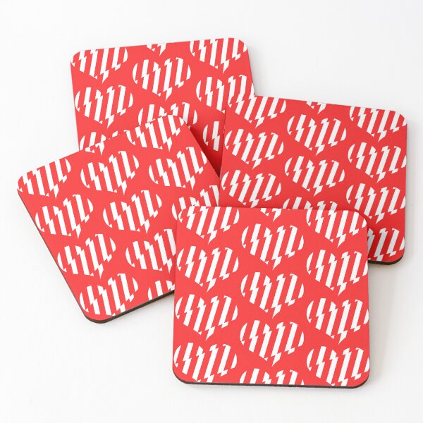 Bold Abstract Red n White Stripes Modern Valentine Heart Pattern Coasters (Set of 4)