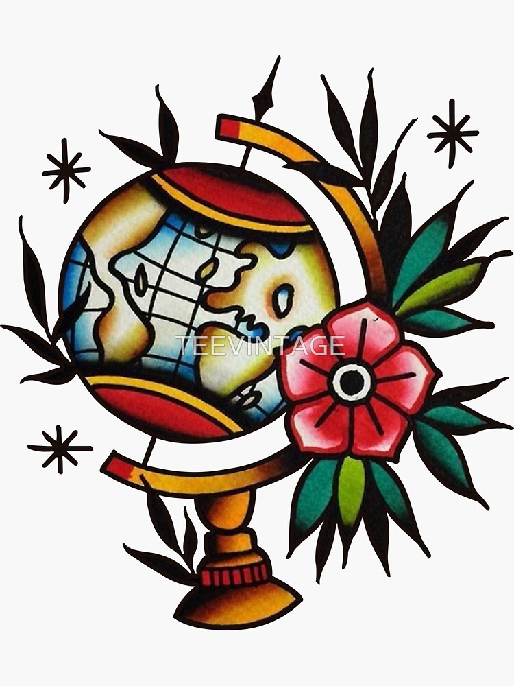 "World Map Globe Tattoo" Sticker for Sale by TEEVINTAGE | Redbubble