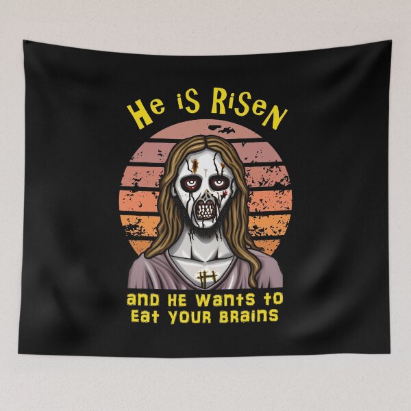 Item preview, He is risen, and he wants to eat your brains, zombie Jesus, Easter designed and sold by StencilMyst ..