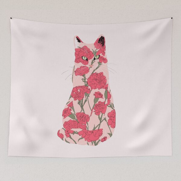 Item preview, Porcelain Cat - Pink and Red Florals designed and sold by ECMazur Art.