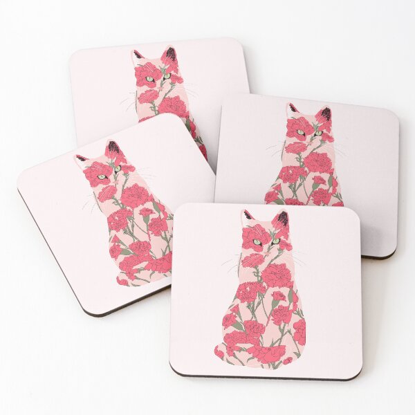 Item preview, Porcelain Cat - Pink and Red Florals designed and sold by ECMazur Art.