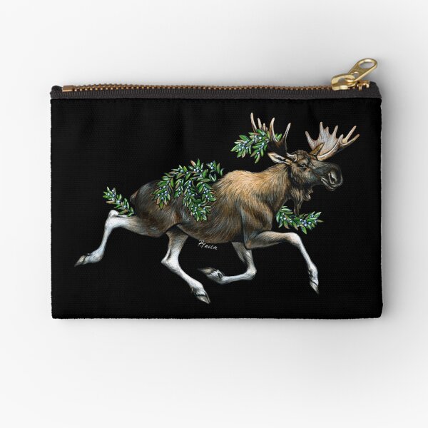 Moose with Blueberries Zipper Pouch