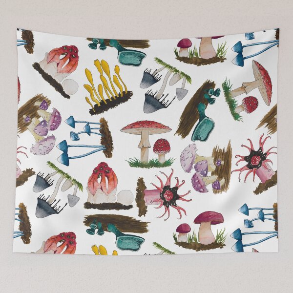 Item preview, Funky Fungus Mushroom Mix Watercolour White designed and sold by Nicky Rollings.