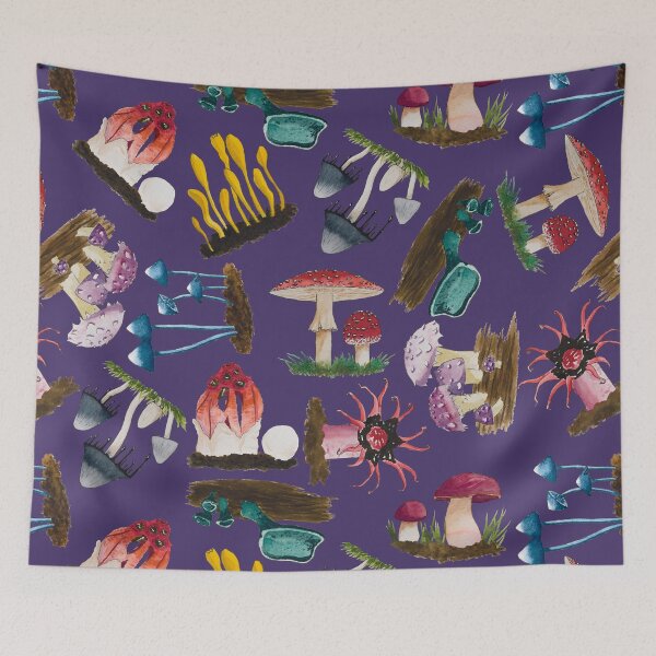 Item preview, Funky Fungus Mushroom Mix Watercolour Dark designed and sold by Nicky Rollings.